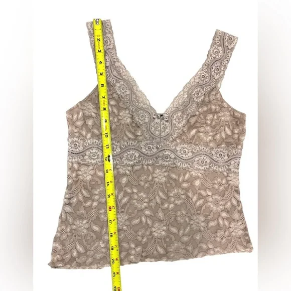 Vintage Y2K Tan Beige Babydoll Floral Lace Tank Top MEDIUM Fairy Girly 90’s - Picture 9 of 10